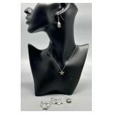 Sterling Silver Jewelry Set with Star Pendant Necklace and Earrings