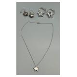 Sterling Silver Jewelry Set with Star Pendant Necklace and Earrings
