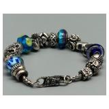 Troll LAA Vintage 925 Sterling Silver Bracelet with 18 Glass Beads and Charms