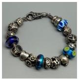 Troll LAA Vintage 925 Sterling Silver Bracelet with 18 Glass Beads and Charms
