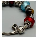 Pandora Classic Sterling Silver Bracelet with 13 Assorted Silver & Glass Troll Beads
