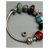Pandora Classic Sterling Silver Bracelet with 13 Assorted Silver & Glass Troll Beads