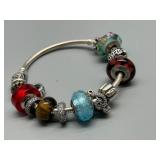 Pandora Classic Sterling Silver Bracelet with 13 Assorted Silver & Glass Troll Beads