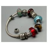 Pandora Classic Sterling Silver Bracelet with 13 Assorted Silver & Glass Troll Beads