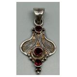 Vintage Sterling Silver Pendant with Red Gemstones