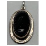 Handcrafted Taxco Mexico Sterling Silver Black Onyx Earrings and Pendant Set