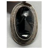 Handcrafted Taxco Mexico Sterling Silver Black Onyx Earrings and Pendant Set