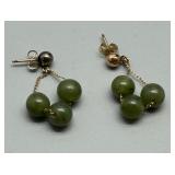 Pair of Vintage Green Jade Dangle Earrings 1g