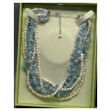 Ross-Simons Multi-Strand Pearl and Aquamarine Necklace with 925 Silver Clasp