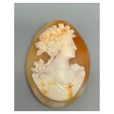 Vintage Hand-Carved Shell Cameo Brooch Exquisite Lady