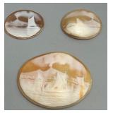 Set of 3 Hand-Carved Shell Cameos with Scenic Designs