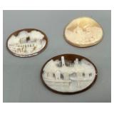 Set of 3 Vintage Hand-Carved Cameo Shell Discs