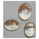 Set of 3 Carved Shell Cameos with Landscape Designs
