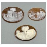 Set of 3 Vintage Cameo Brooches with Scenic Carvings