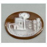 Set of 3 Vintage Cameo Brooches with Scenic Carvings