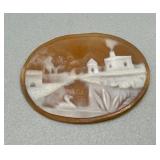 Set of 3 Vintage Cameo Brooches with Scenic Carvings