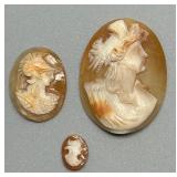 Set of 3 Vintage Carved Cameo Shell Carvings