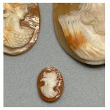 Set of 3 Vintage Carved Cameo Shell Carvings