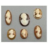 Set of 5 Vintage Carved Cameo Shell Jewelry Pieces
