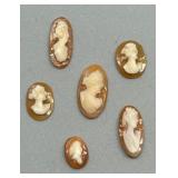 Set of 6 Vintage Carved Cameo Shell Carvings For Brooches and Rings