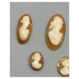 Set of 5 Vintage Carved Shell Cameo Brooch Pieces