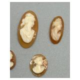 Set of 5 Vintage Carved Shell Cameo Brooch Pieces