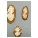 Set of 5 Vintage Carved Shell Cameo Brooch Pieces
