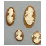 Set of 5 Vintage Carved Shell Cameo Brooch Pieces
