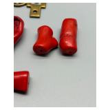 Antique Lot of 6 Red Branch Coral Beads with Brass Pendant