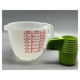 Tupperware Measuring Set with Mixing Pitcher and Green Cups