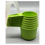 Tupperware Measuring Set with Mixing Pitcher and Green Cups