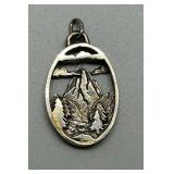 Vintage Mountain Scene Silver Toned Metal Pendant