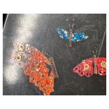 MCM Vintage COURAC Butterfly and Dragonfly Inlay Art on Black Tray