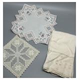 Collection of Vintage Embroidered Hardanger Linens and Lace Doilies