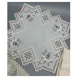 Collection of Vintage Embroidered Hardanger Linens and Lace Doilies
