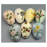 Set of 7 Handcrafted Floral Cross-Stitch Egg Ornaments