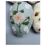 Set of 7 Handcrafted Floral Cross-Stitch Egg Ornaments