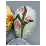 Set of 7 Handcrafted Floral Cross-Stitch Egg Ornaments