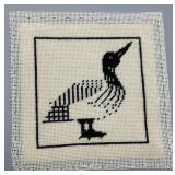 Set of 3 Needlework Pieces with Bird, Fruit Basket, and Insect Designs