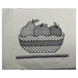Set of 3 Needlework Pieces with Bird, Fruit Basket, and Insect Designs