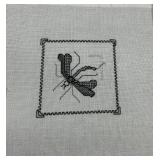 Set of 3 Needlework Pieces with Bird, Fruit Basket, and Insect Designs