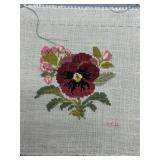 Set of 4 Hand-Embroidered Vintage Textile Squares with Floral and Bird Motifs