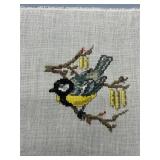 Set of 4 Hand-Embroidered Vintage Textile Squares with Floral and Bird Motifs
