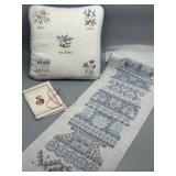 Handcrafted Linen Cross Stitch Collection with Floral Pillow and Monogrammed Booklet