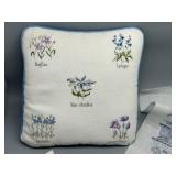 Handcrafted Linen Cross Stitch Collection with Floral Pillow and Monogrammed Booklet