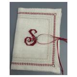 Handcrafted Linen Cross Stitch Collection with Floral Pillow and Monogrammed Booklet