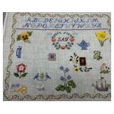 Vintage Hand-Embroidered Alphabet & Motifs Sampler