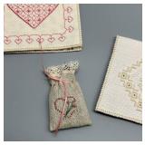 Set of 12 embroidered fabric ornaments / Needle Cases & Sachets