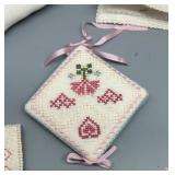 Set of 12 embroidered fabric ornaments / Needle Cases & Sachets