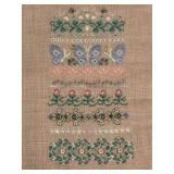 Lot of Handcrafted Needlework: Floral Cross-Stitch Cushion and Linen Samplers